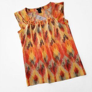 NWT Ann Taylor Silky Sleeveless Blouse, Aztec/Flames Pattern, XXSP, 00P, 0P